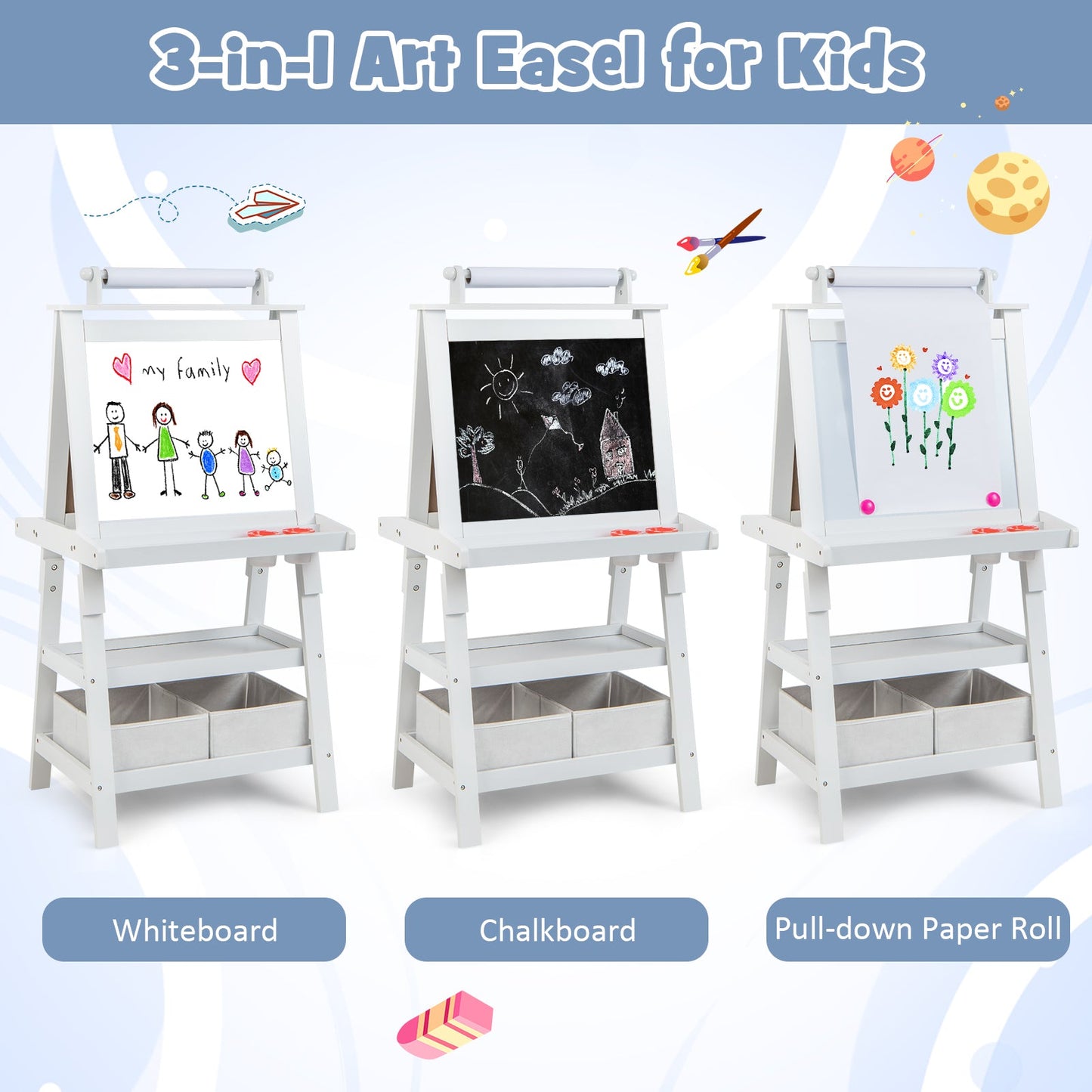 Tableau d'art de rangement double face 3-en-1 - Blanc