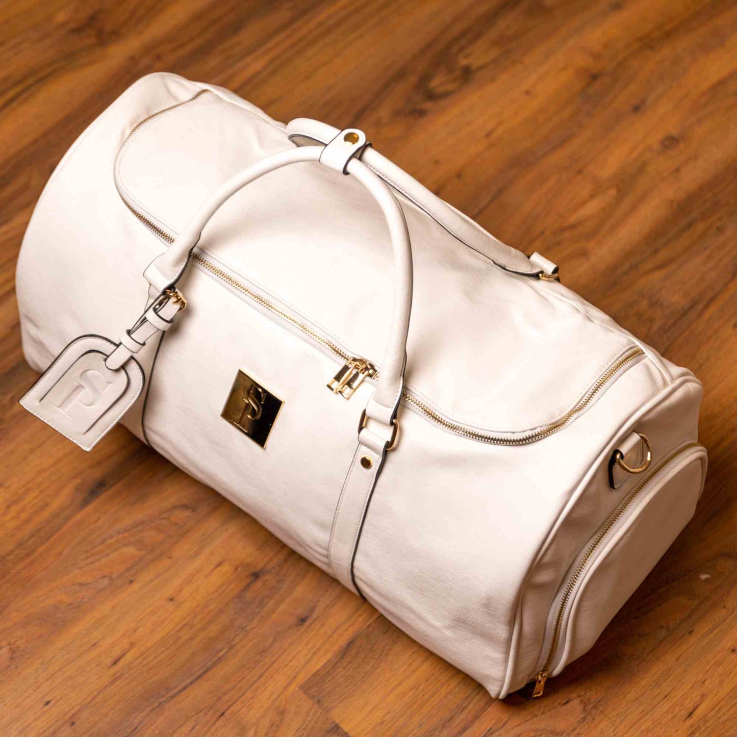 White Leather Weekender Duffle Bag - Korvel