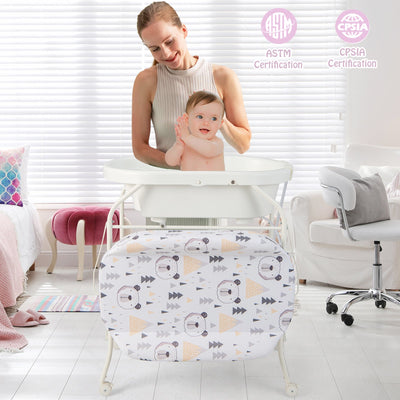 Folding Baby Changing Table with Bathtub and Wheels - White
