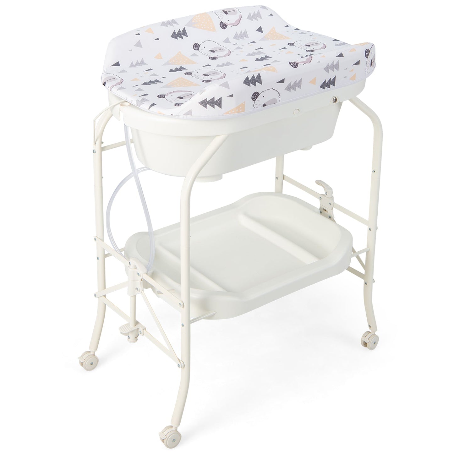 Table à langer pliable avec baignoire et roues - Blanc