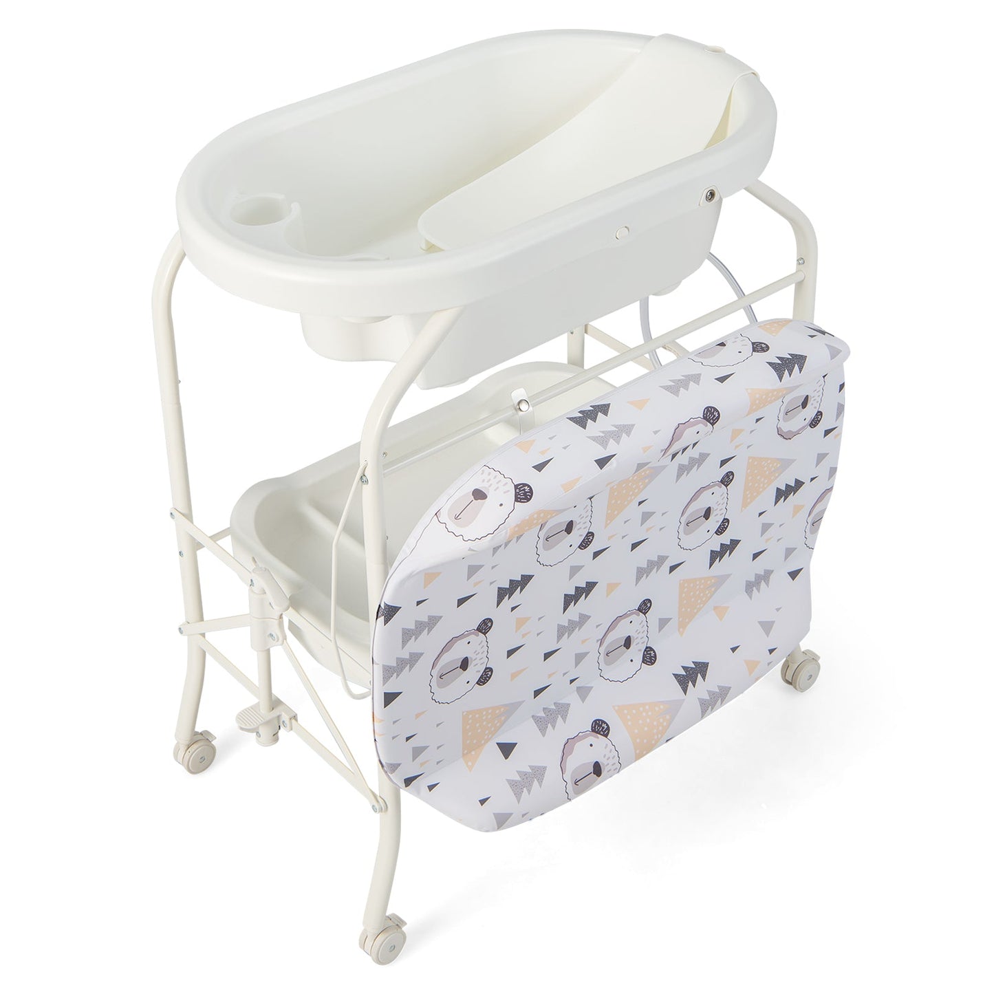 Table à langer pliable avec baignoire et roues - Blanc