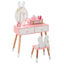 Kids Vanity Table and Chair Set with Rabbit Mirror - White