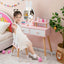 Kids Vanity Table and Chair Set with Rabbit Mirror - White