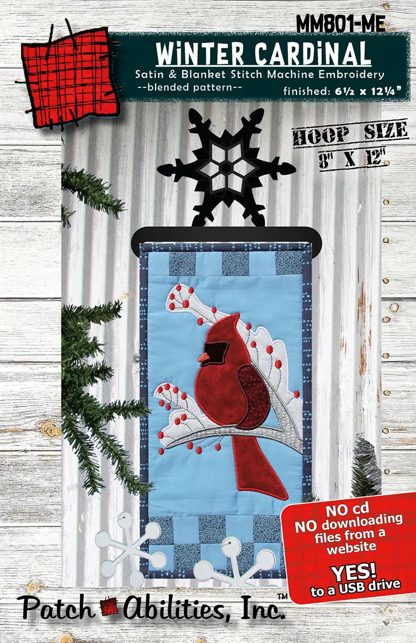 Winter Cardinal Machine Embroidery Pattern