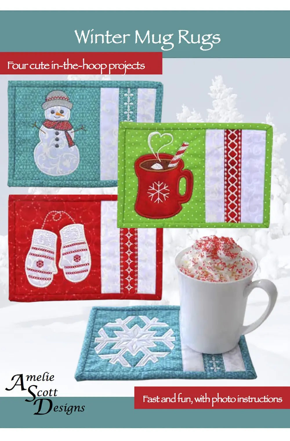Winter Mug Rugs Embroidery Pattern