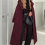 Manteau Maxi à Revers Bordeaux Élégant