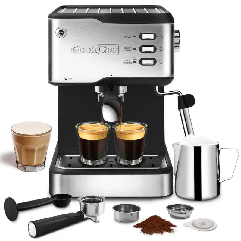Máquina de Espresso Geek Chef - Cafetera de 20 Bar con Espumador de Leche