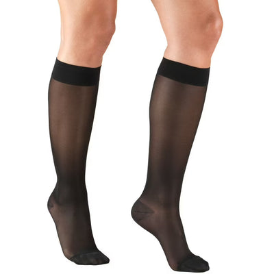Unisex Knee-High Compression Socks - Black/Grey Stripe, Large