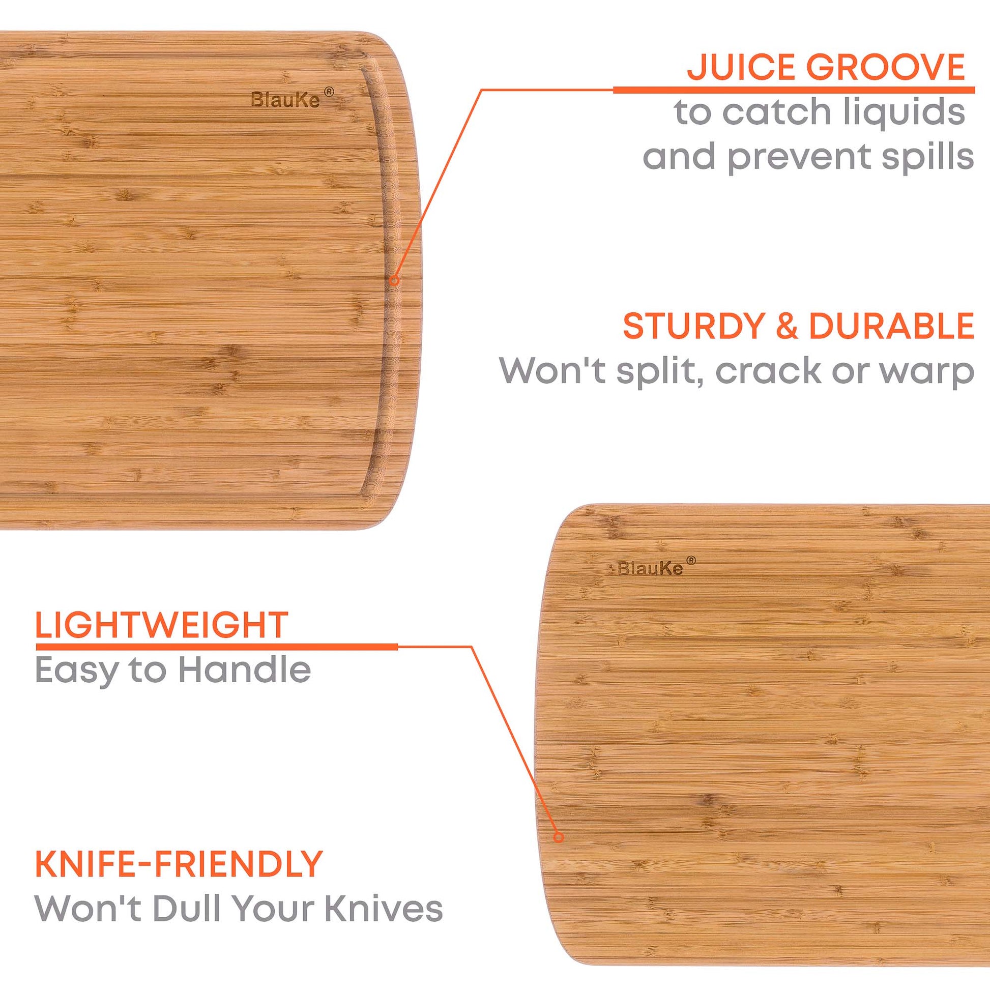 Extra Large Bamboo Cutting Board – 18"x12" Double-Sided with Deep Juice Groove - Korvel