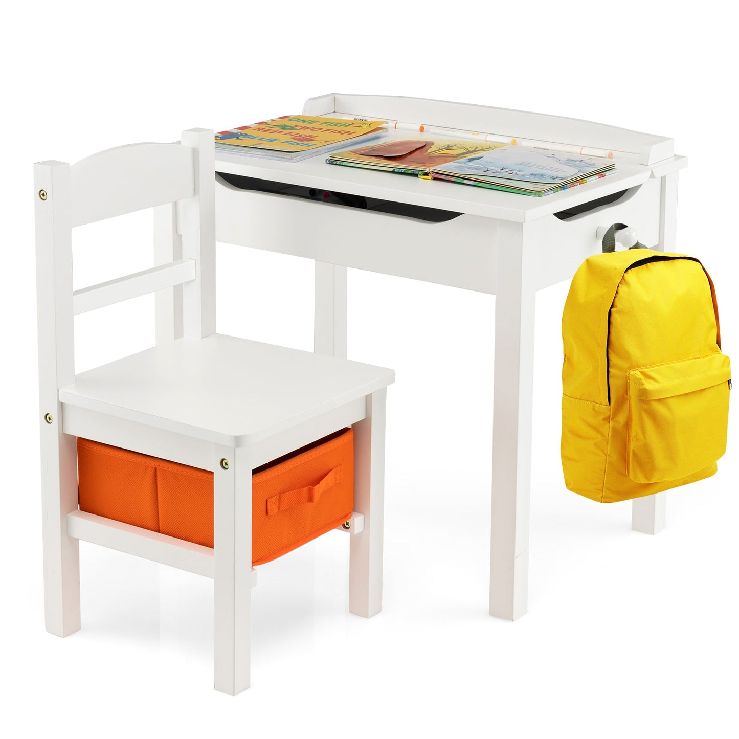 Flip-Top Wood Kids Activity Table and Chair Set - White