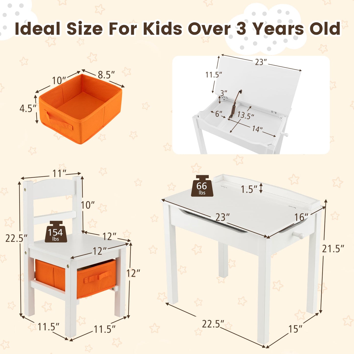 Flip-Top Wood Kids Activity Table and Chair Set - White