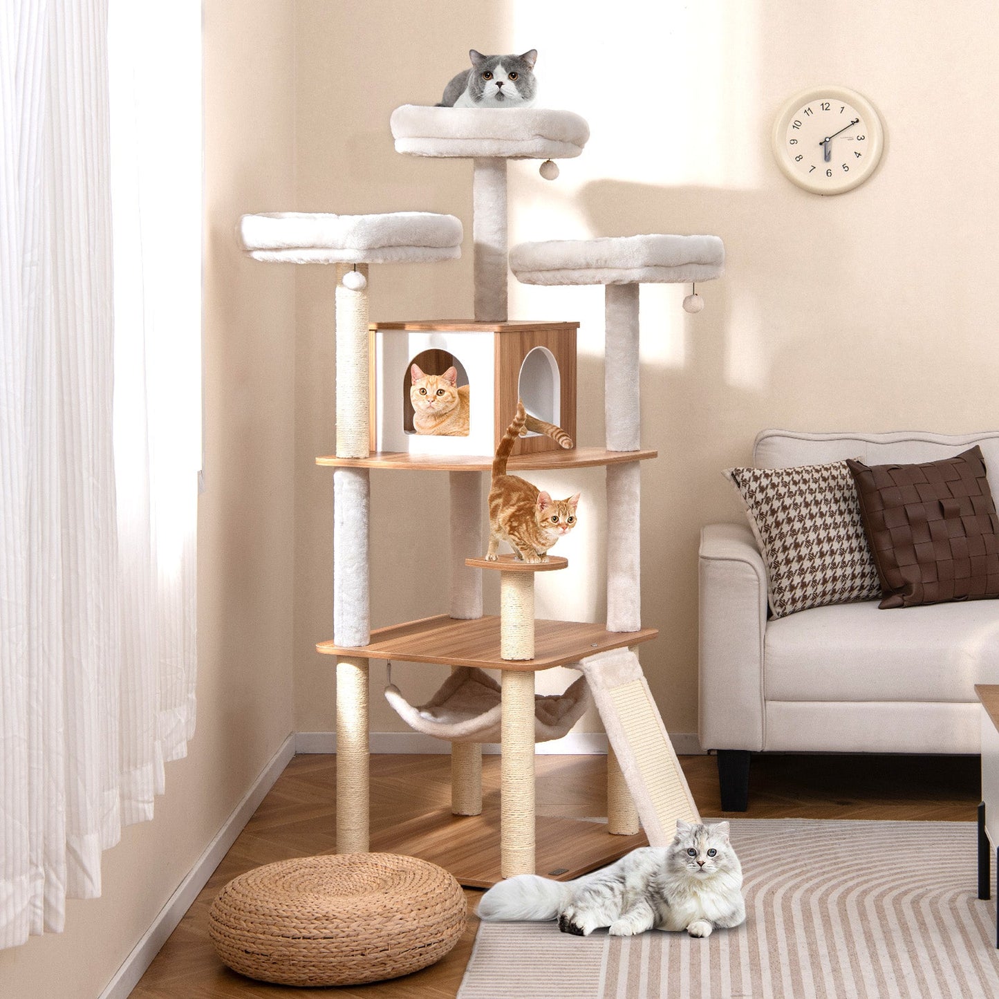 Árbol para Gatos Premium de 68 Pulgadas con Perchas Acolchadas y Poste de Rascado