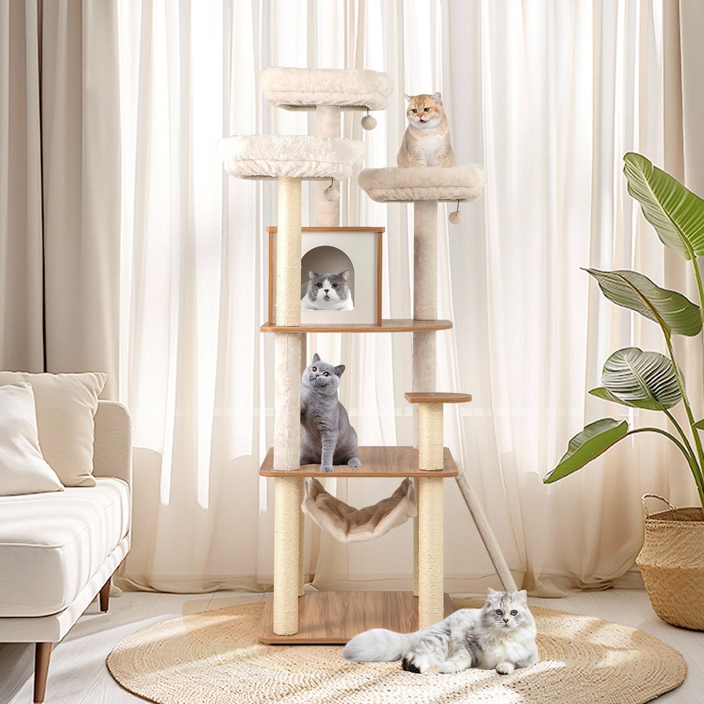 Árbol para Gatos Premium de 68 Pulgadas con Perchas Acolchadas y Poste de Rascado