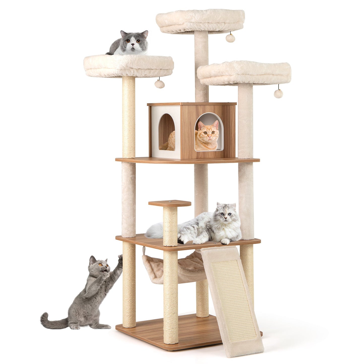 Árbol para Gatos Premium de 68 Pulgadas con Perchas Acolchadas y Poste de Rascado