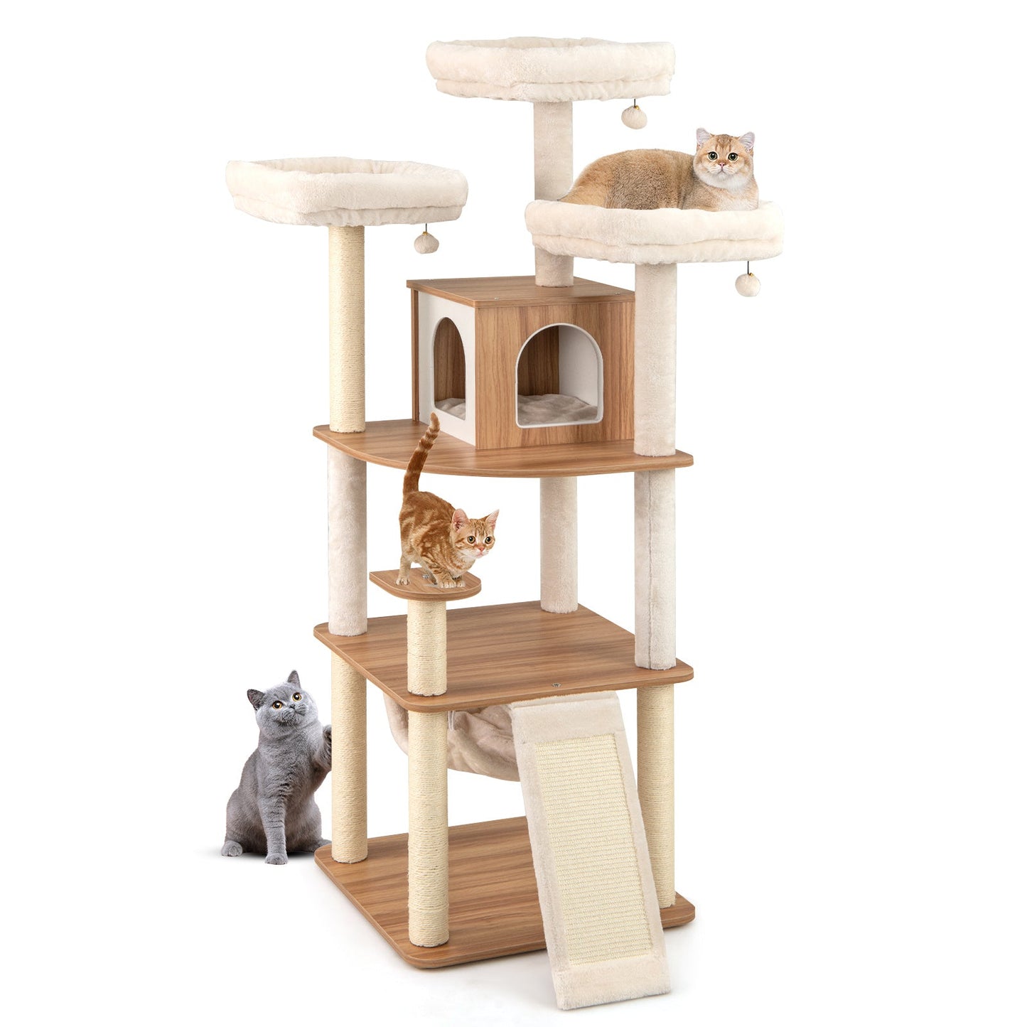 Árbol para Gatos Premium de 68 Pulgadas con Perchas Acolchadas y Poste de Rascado