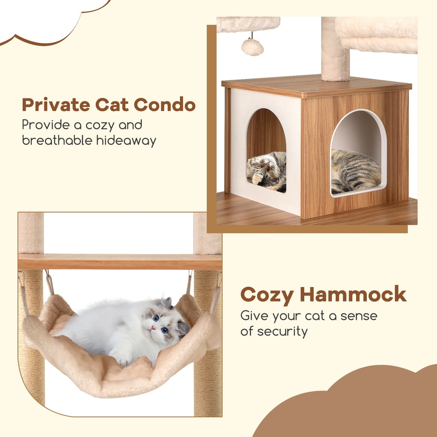 Árbol para Gatos Premium de 68 Pulgadas con Perchas Acolchadas y Poste de Rascado