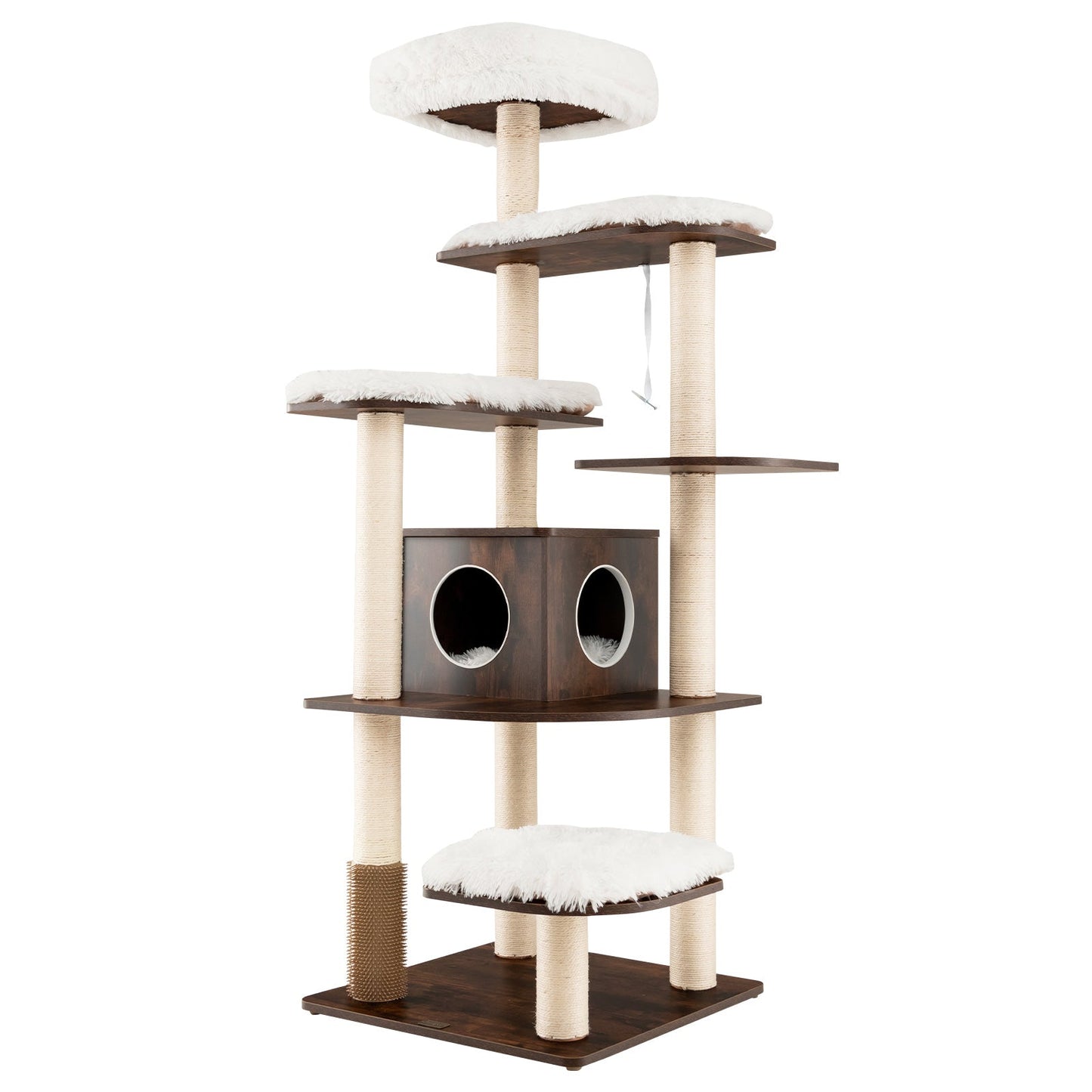 7-Layer Wooden Cat Tree Tower with Sisal Posts - Brown