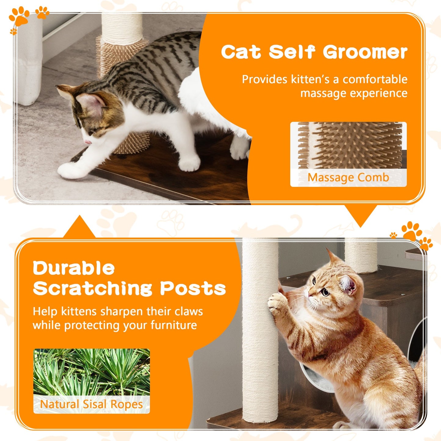 7-Layer Wooden Cat Tree Tower with Sisal Posts - Brown