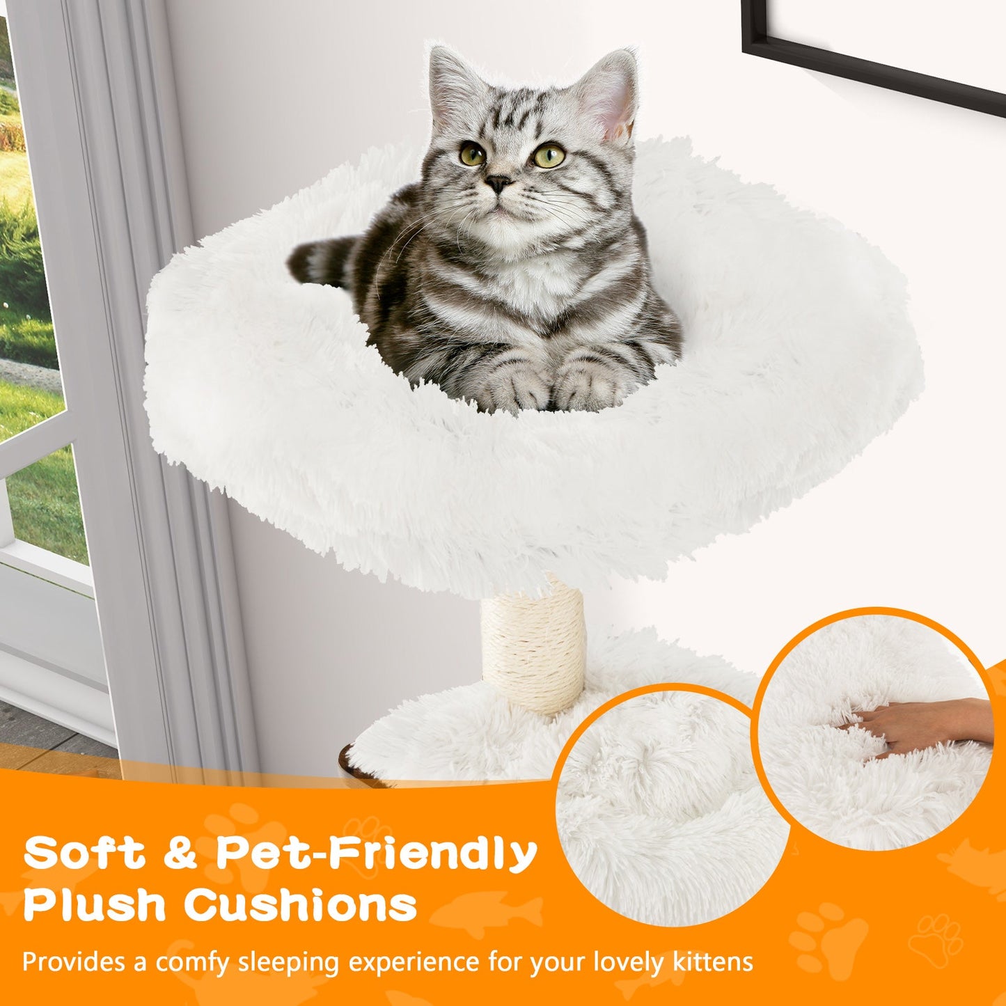 7-Layer Wooden Cat Tree Tower with Sisal Posts - Brown