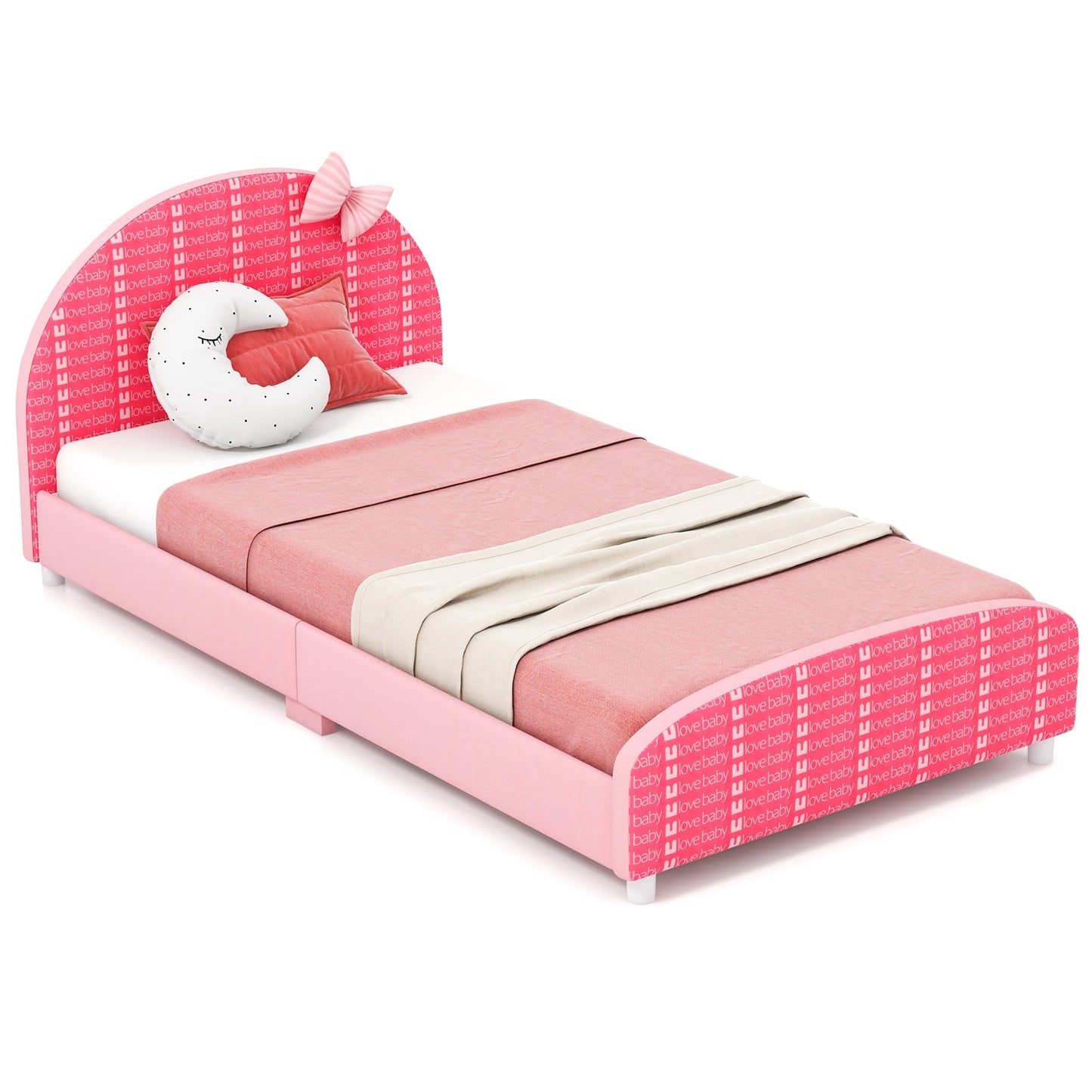 Cama Plataforma Twin Tapizada de Madera - Rosa
