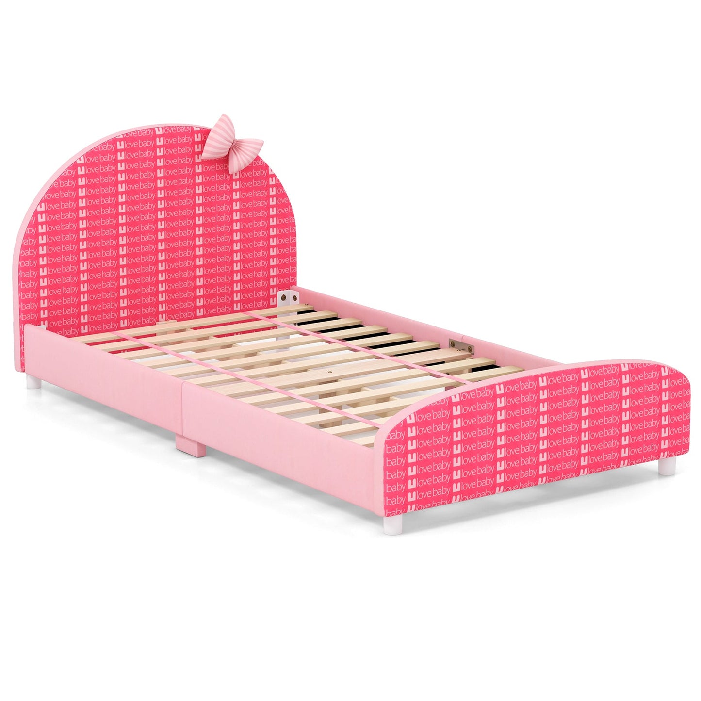 Cama Plataforma Twin Tapizada de Madera - Rosa