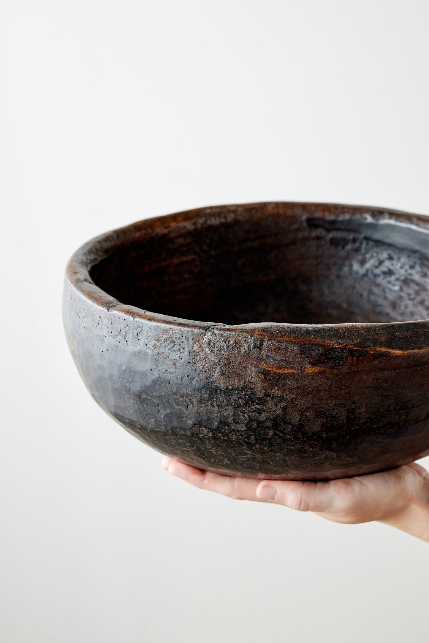 Vintage Iroko Wood Bowl - Hand-Carved West African Artistry