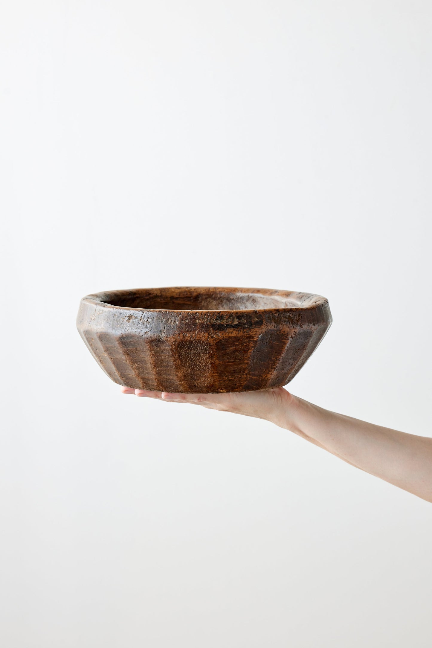Vintage Iroko Wood Bowl - Hand-Carved West African Artistry