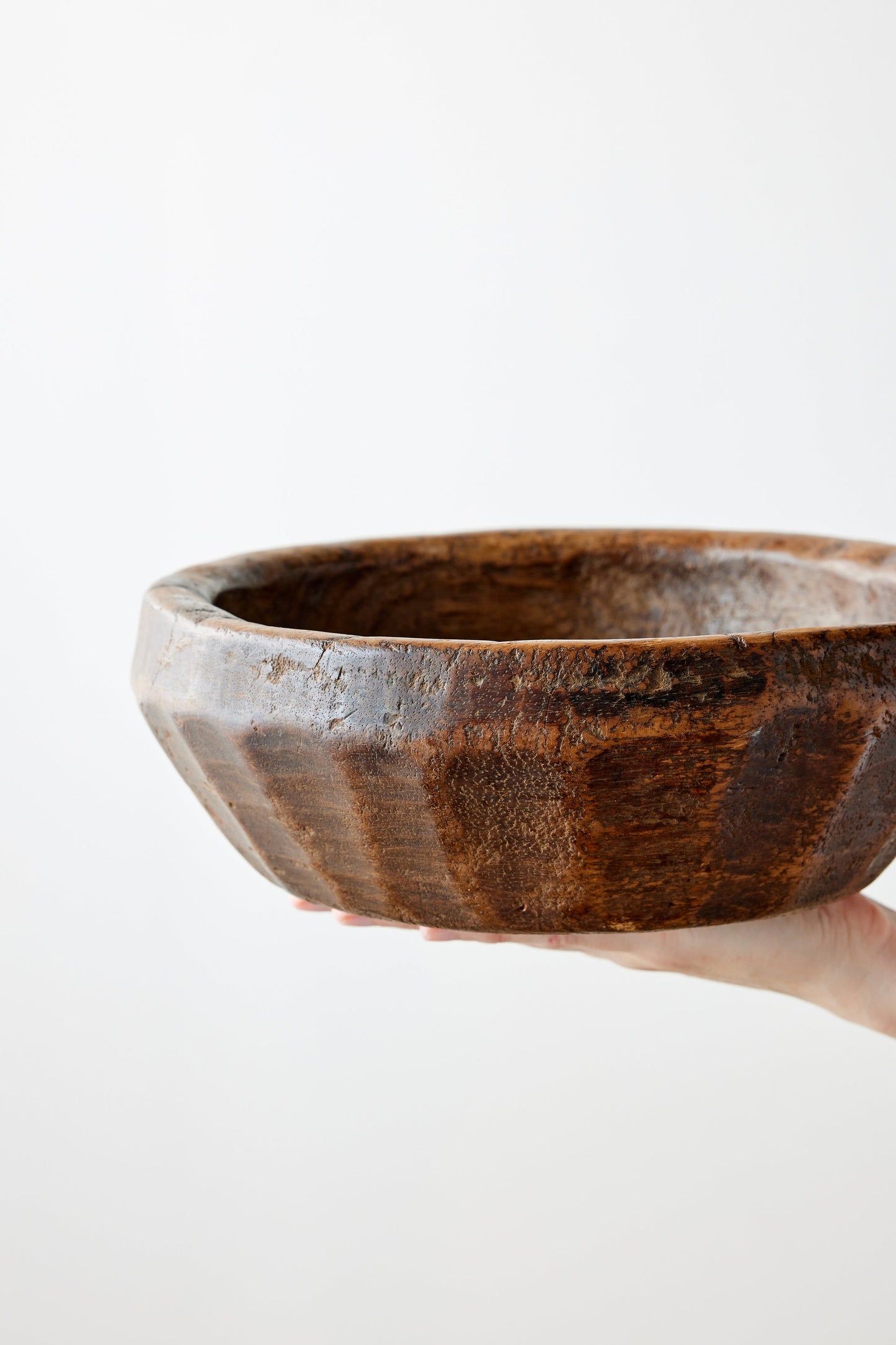 Vintage Iroko Wood Bowl - Hand-Carved West African Artistry