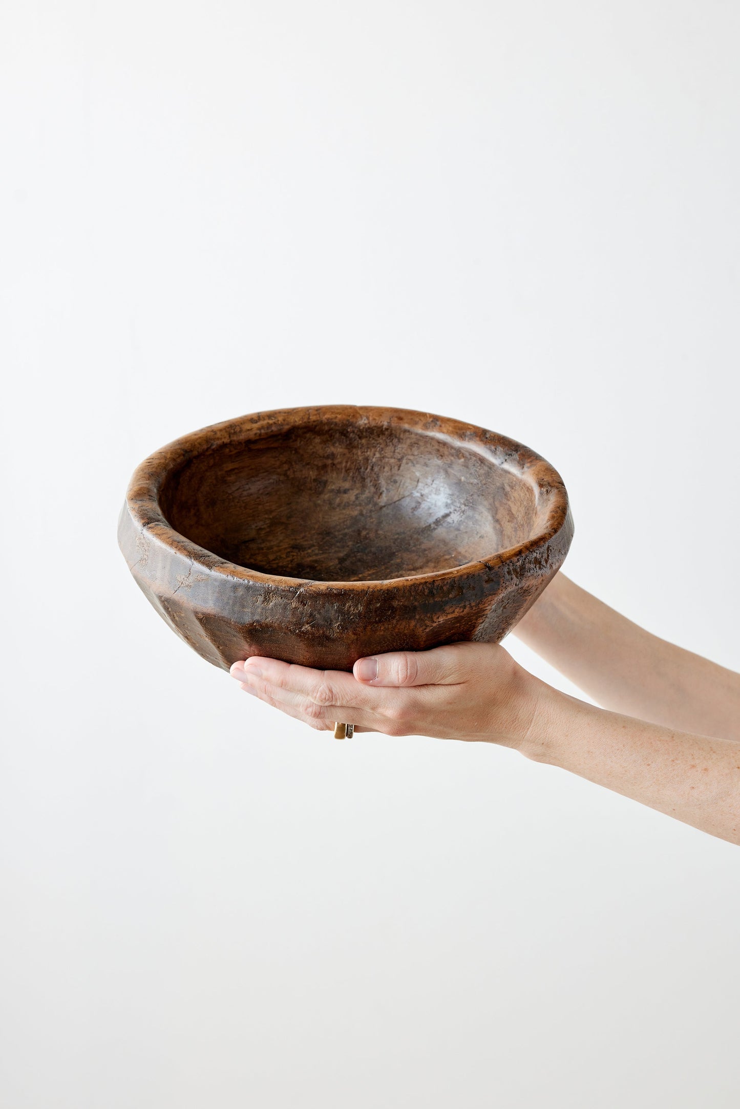 Vintage Iroko Wood Bowl - Hand-Carved West African Artistry