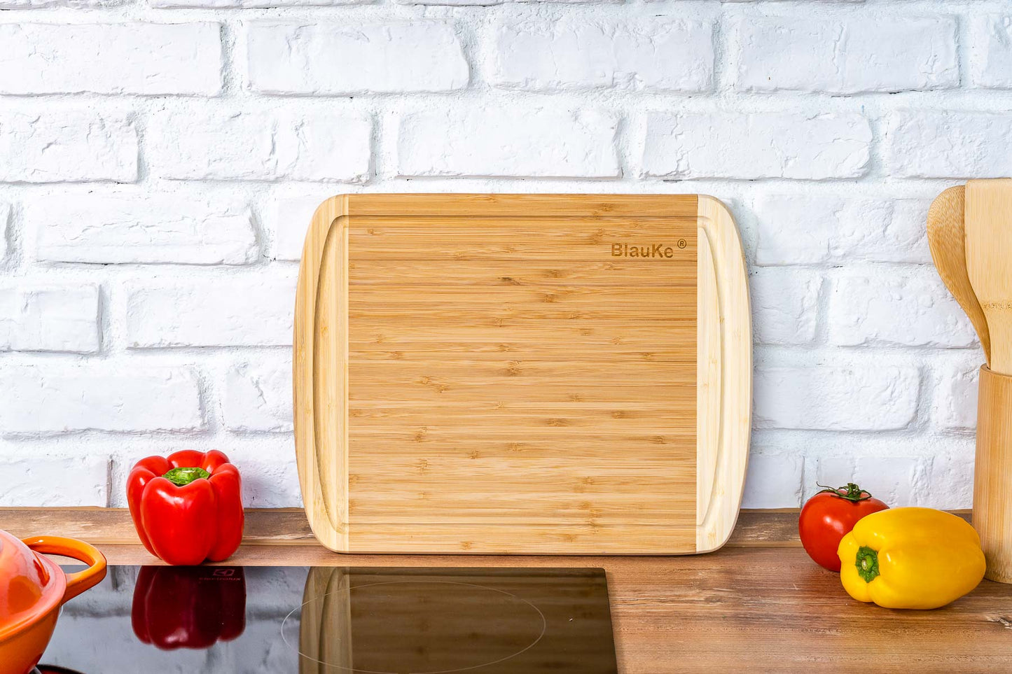 Large Bamboo Cutting Board – 14"x11" Double-Sided with Deep Juice Groove - Korvel