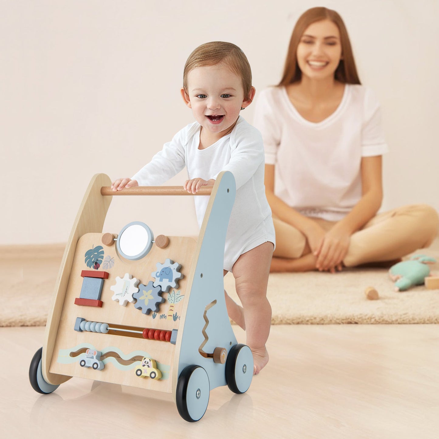 Wooden Baby Push and Pull Walker with Learning Center