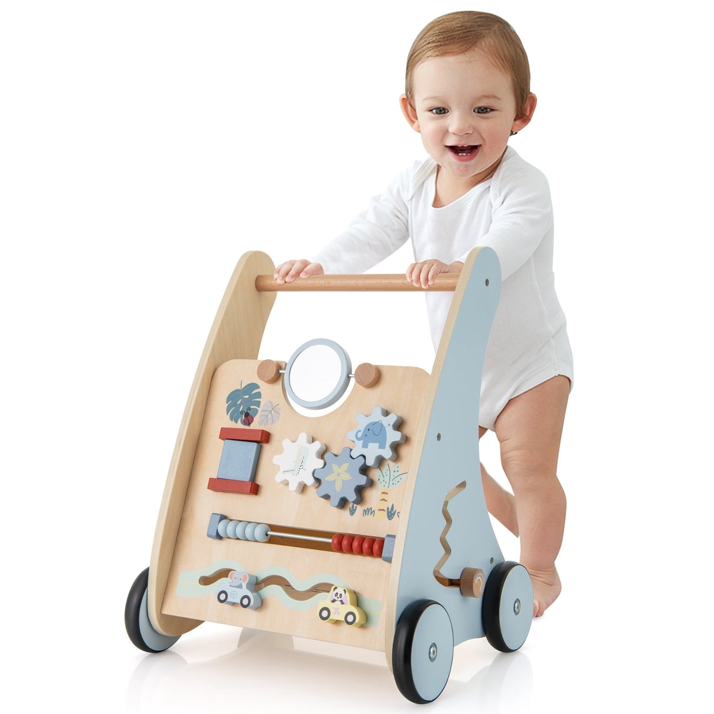 Wooden Baby Push and Pull Walker with Learning Center