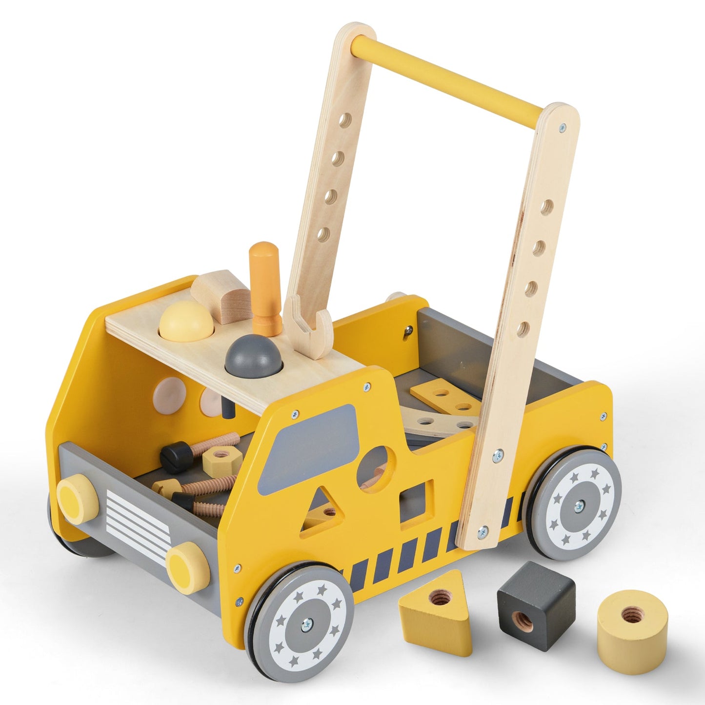 2-in-1 Wooden Baby Walker with Adjustable Speed & Storage - Yellow