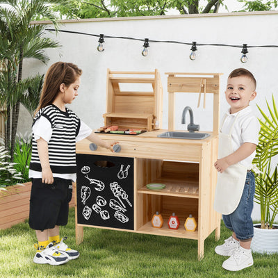 Wooden Barbecue Grill Playset with Chalkboard and Sink