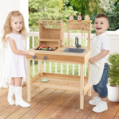 Wooden Barbecue Grill Playset with Play Food