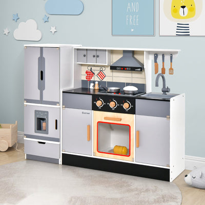 Wooden Chef Play Kitchen with Realistic Range Hood & Refrigerator
