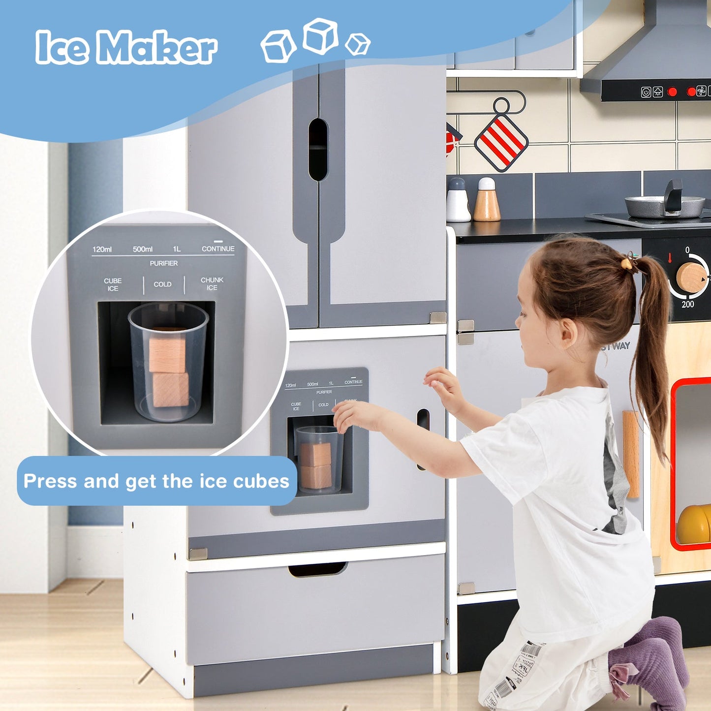 Wooden Chef Play Kitchen with Realistic Range Hood & Refrigerator