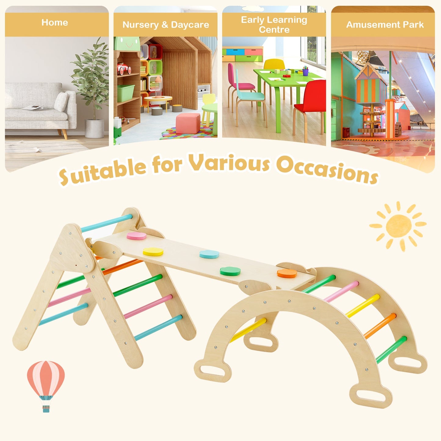 Escalador de Madera 5 en 1 para Niños - Set de Aventura Multicolor