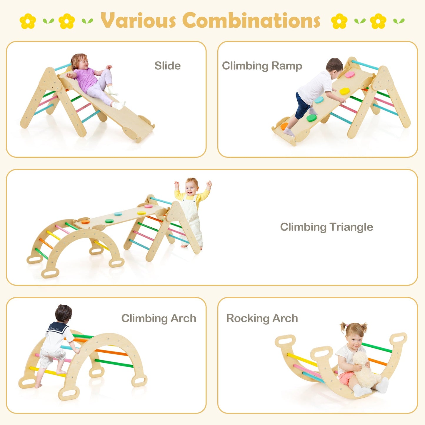 Escalador de Madera 5 en 1 para Niños - Set de Aventura Multicolor