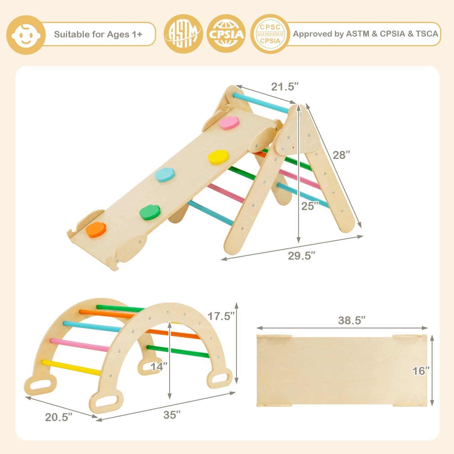 Escalador de Madera 5 en 1 para Niños - Set de Aventura Multicolor