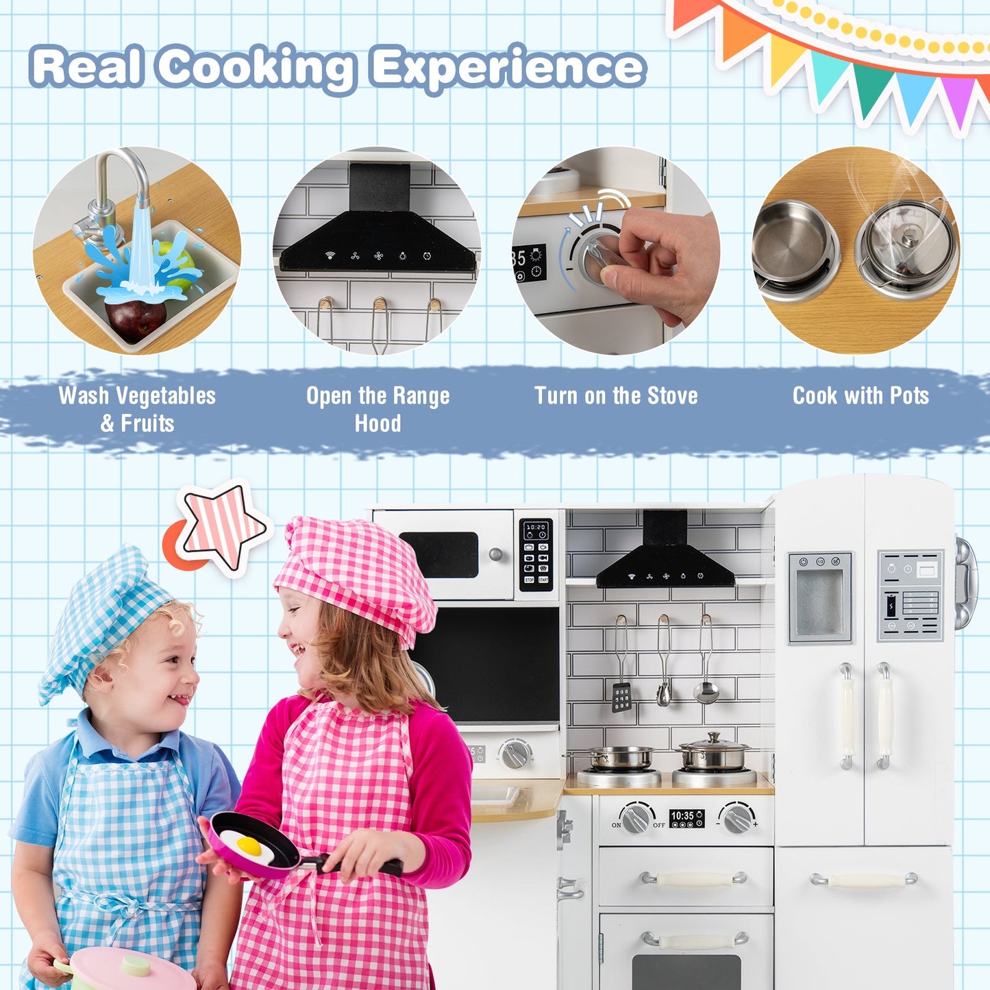 Wooden Kid's Corner Kitchen Playset with Stove for Toddlers