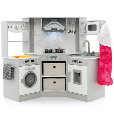 Wooden Kids Play Kitchen Set with Realistic Lights and Sounds