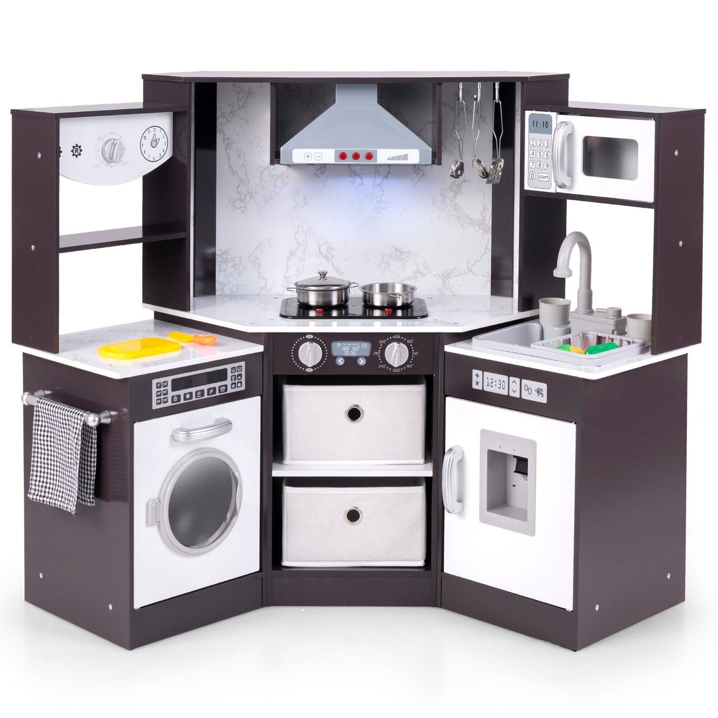 Wooden Kids Play Kitchen Set with Realistic Lights & Sounds