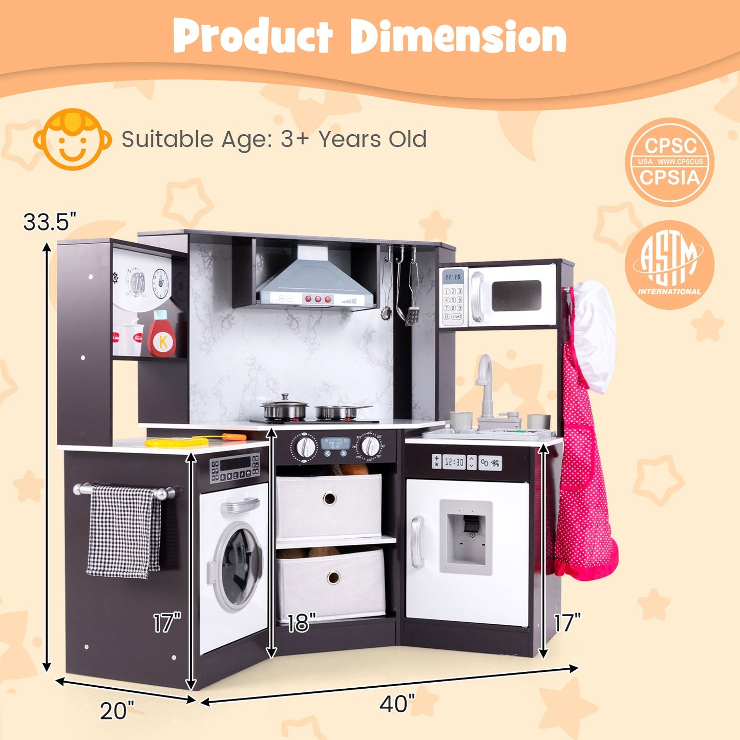 Wooden Kids Play Kitchen Set with Realistic Lights & Sounds