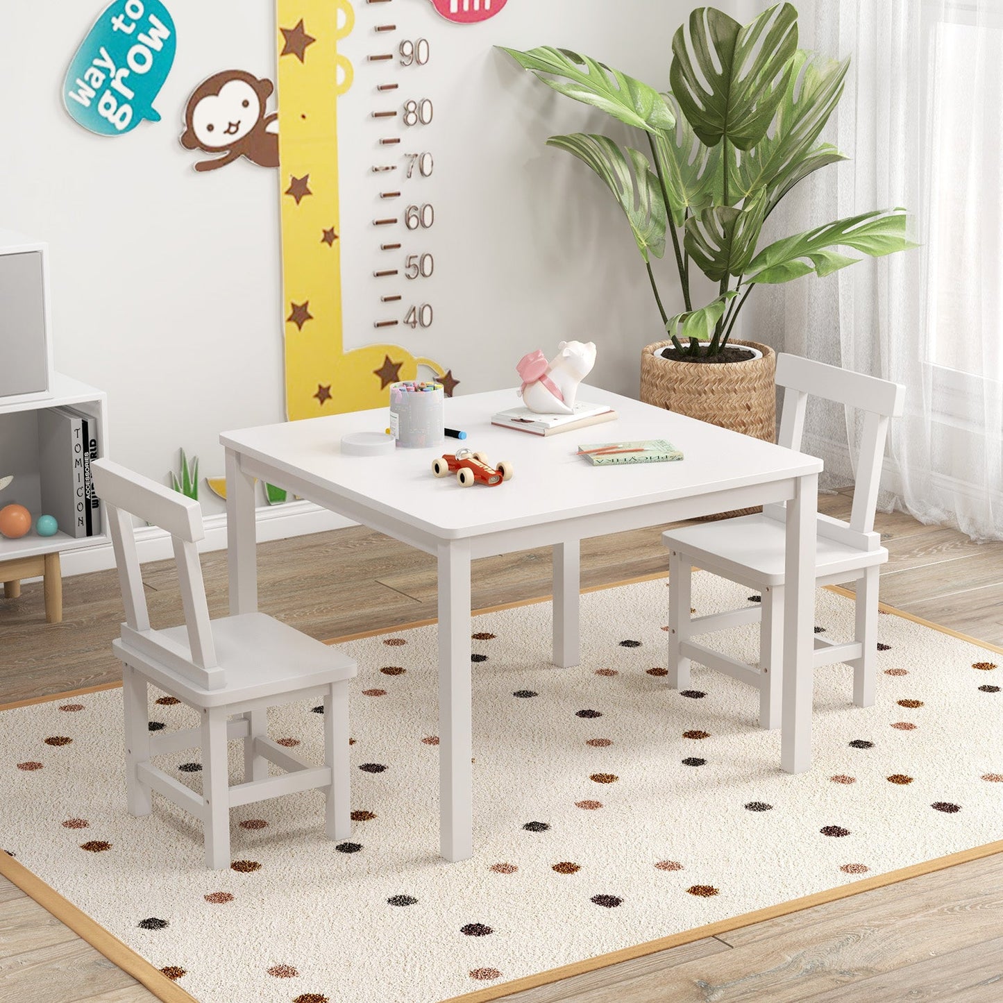 Wooden Kids Table and 2 Chairs Set - White