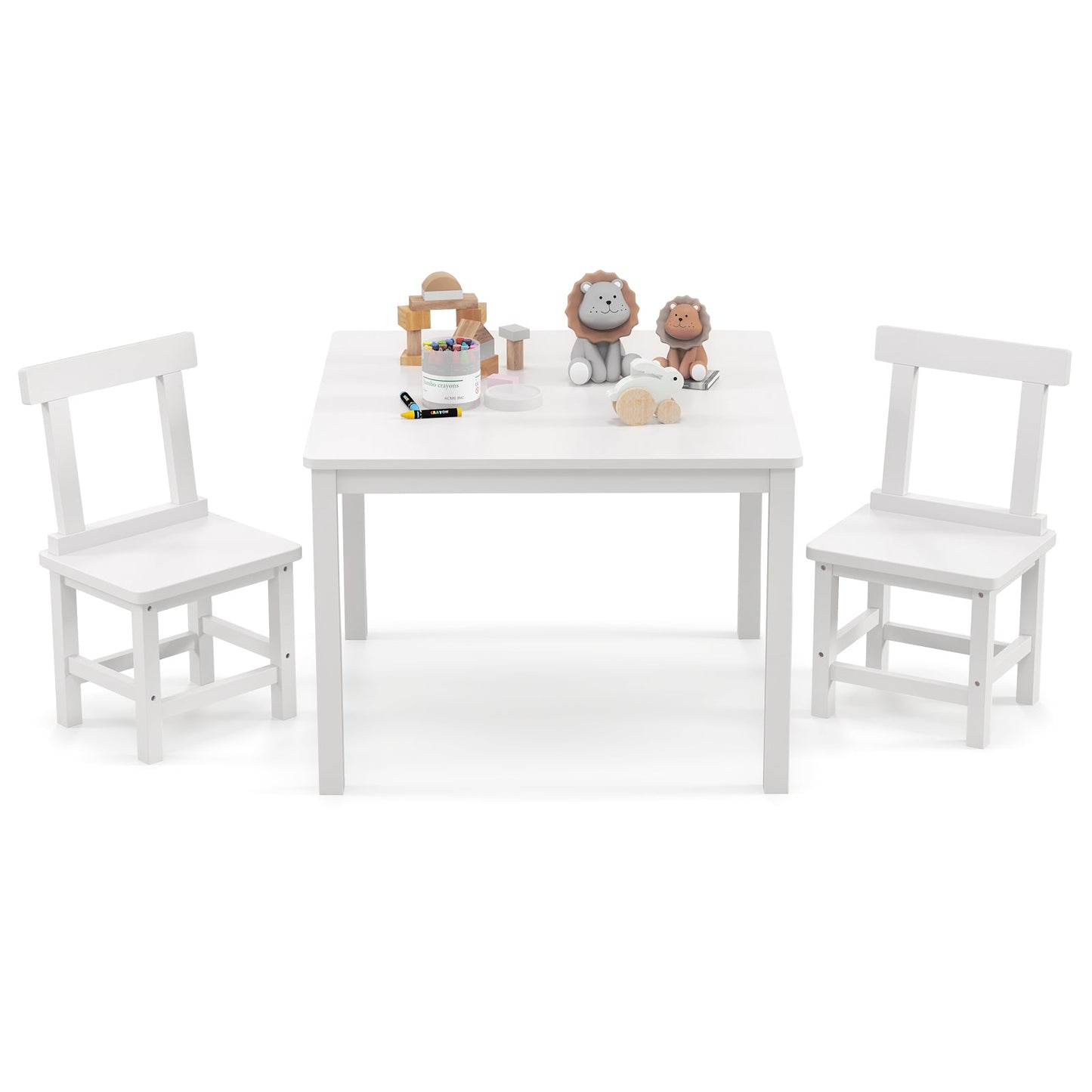 Wooden Kids Table and 2 Chairs Set - White