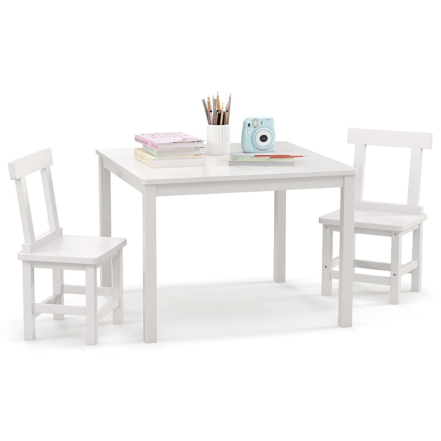 Wooden Kids Table and 2 Chairs Set - White