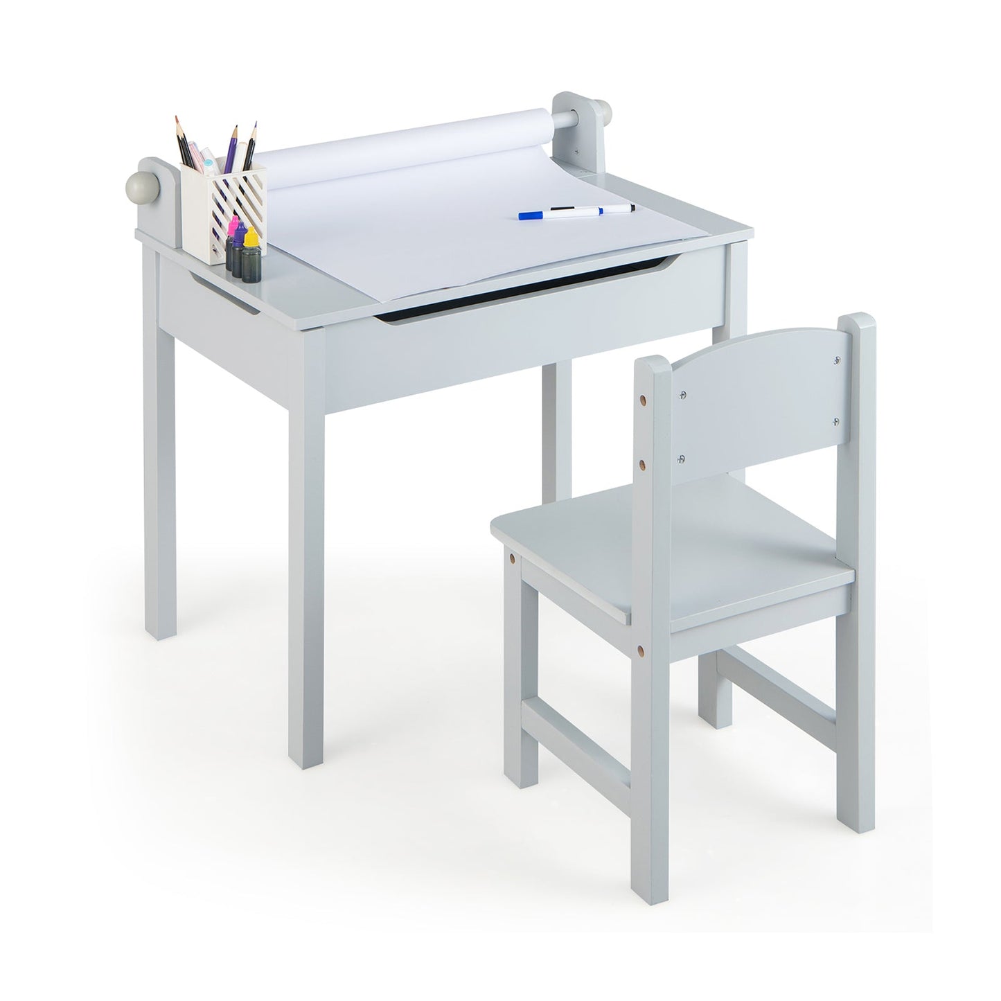 Ensemble de Table et Chaises en Bois pour Enfants avec Rangement - Gris