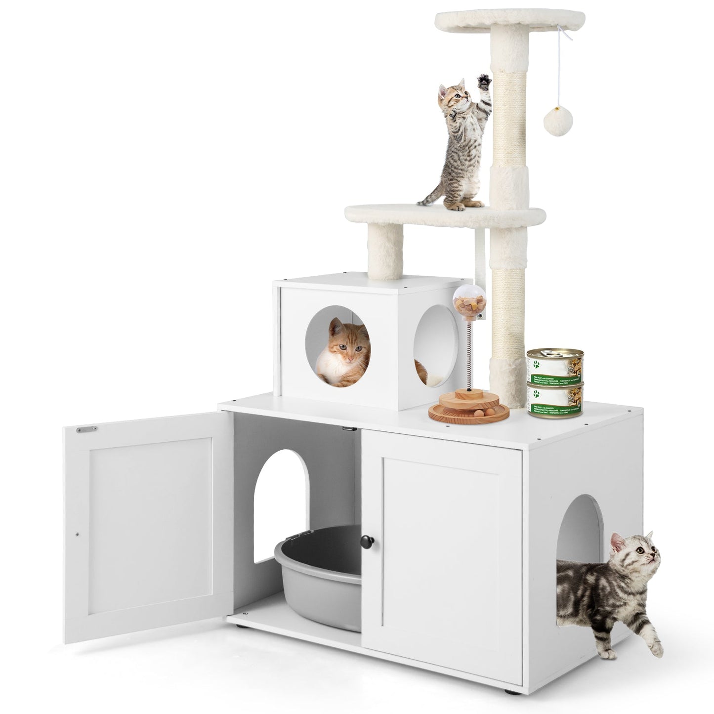 Arbre à chat premium avec enclos pour litière - Blanc