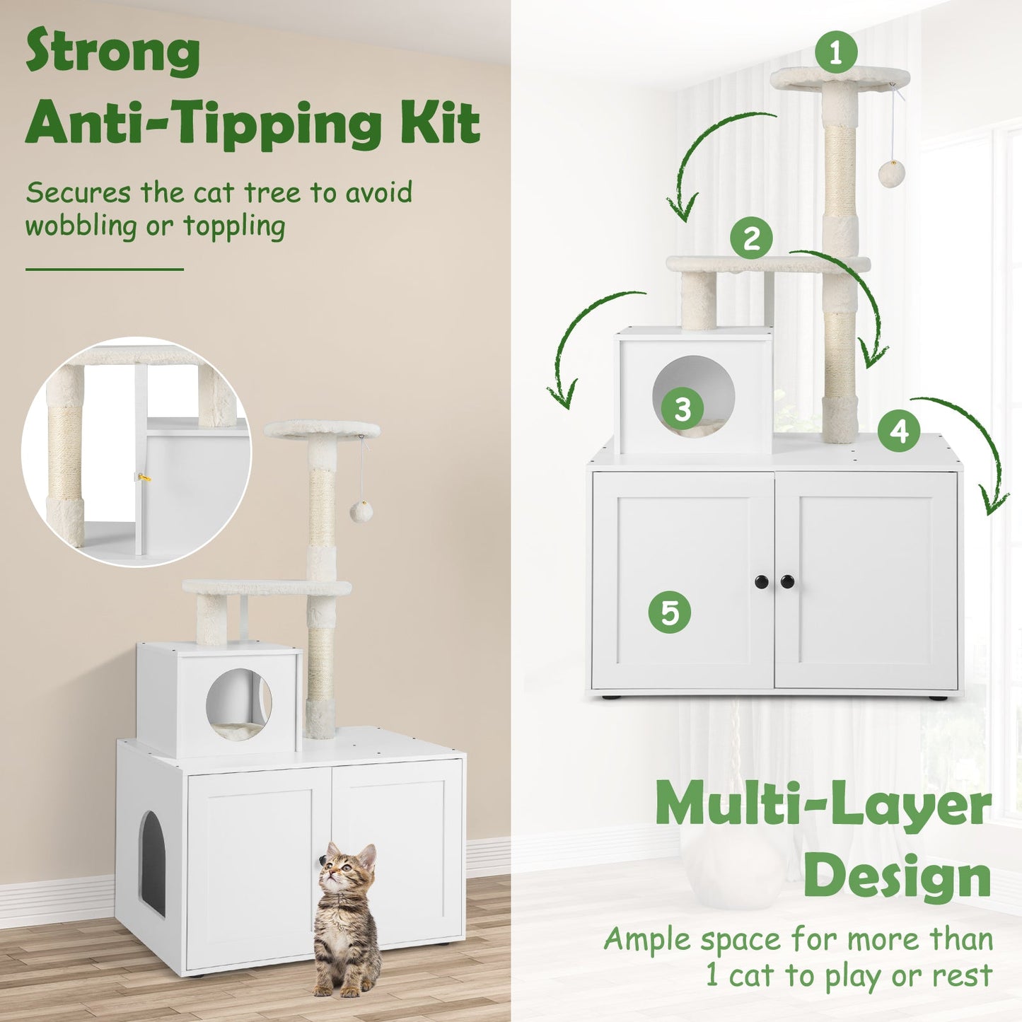 Arbre à chat premium avec enclos pour litière - Blanc